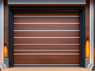 Custom Garage Door and Organized Storage System for Forest Hills, NY Home Modern custom garage door with sleek horizontal panels, built-in smart opener, and tailored storage in a Forest Hills, NY property.