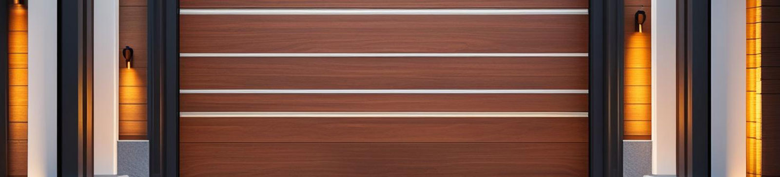 Modern custom garage door with sleek horizontal panels, built-in smart opener, and tailored storage in a Forest Hills, NY property.