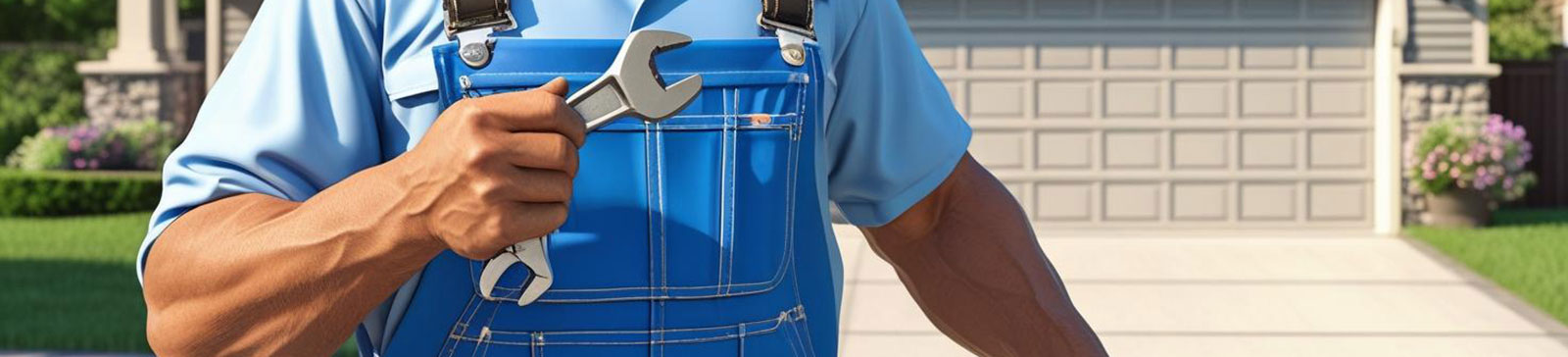 Professional inspecting and lubricating garage door hardware in a Forest Hills, NY garage, with tools and safety gear for thorough maintenance.