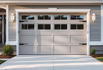 Newly installed garage door on a Forest Hills, NY home, showcasing expert replacement and a blend of modern and traditional design.